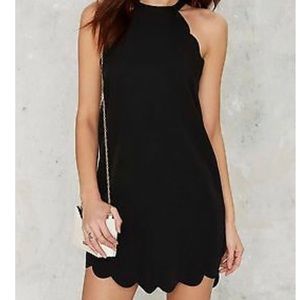 first love black scallop mini dress